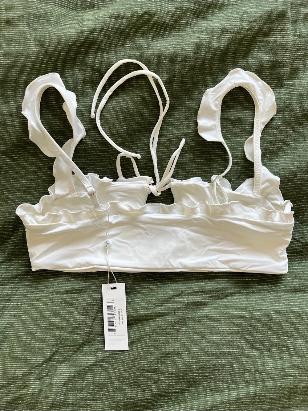 Frankie's Bikinis White Ruffle Tie-Back Bikini Top